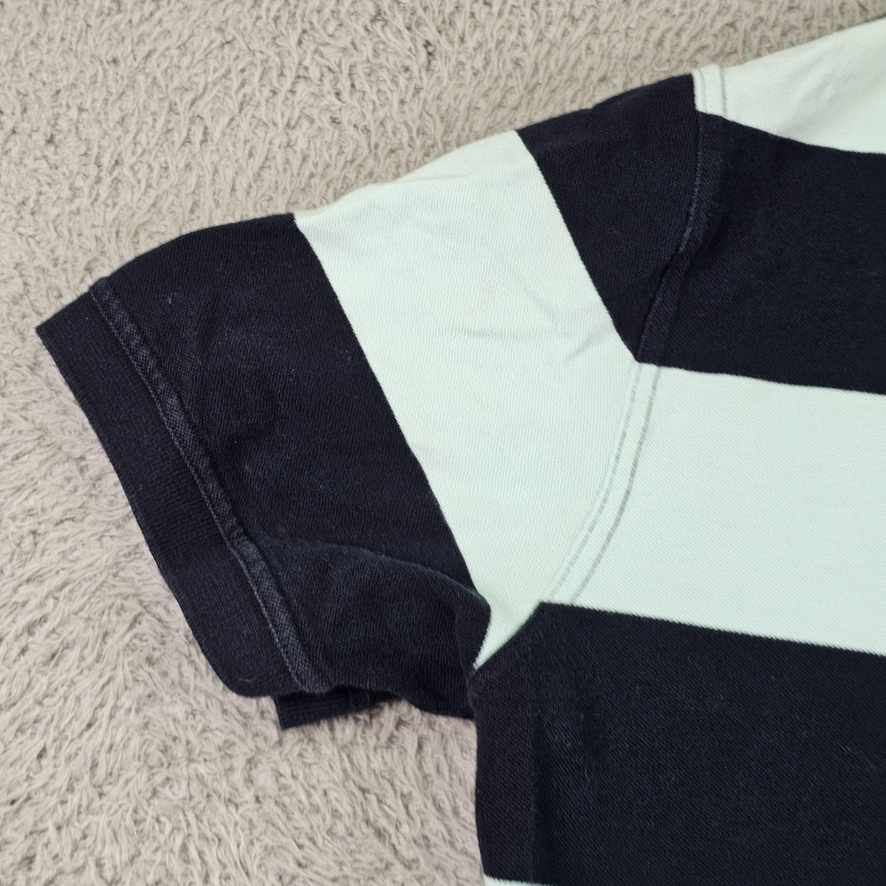 Barbour Polo Shirt Mens 2XL Blue Navy Striped Rugby 100% Cotton Short Sleeve - Picture 6 of 10